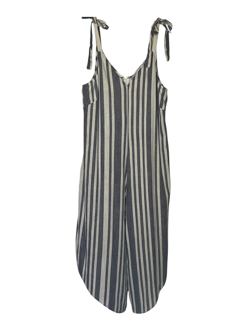 Everlily Blue White Wide Leg Jumpsuit Sz XL Linen Blend